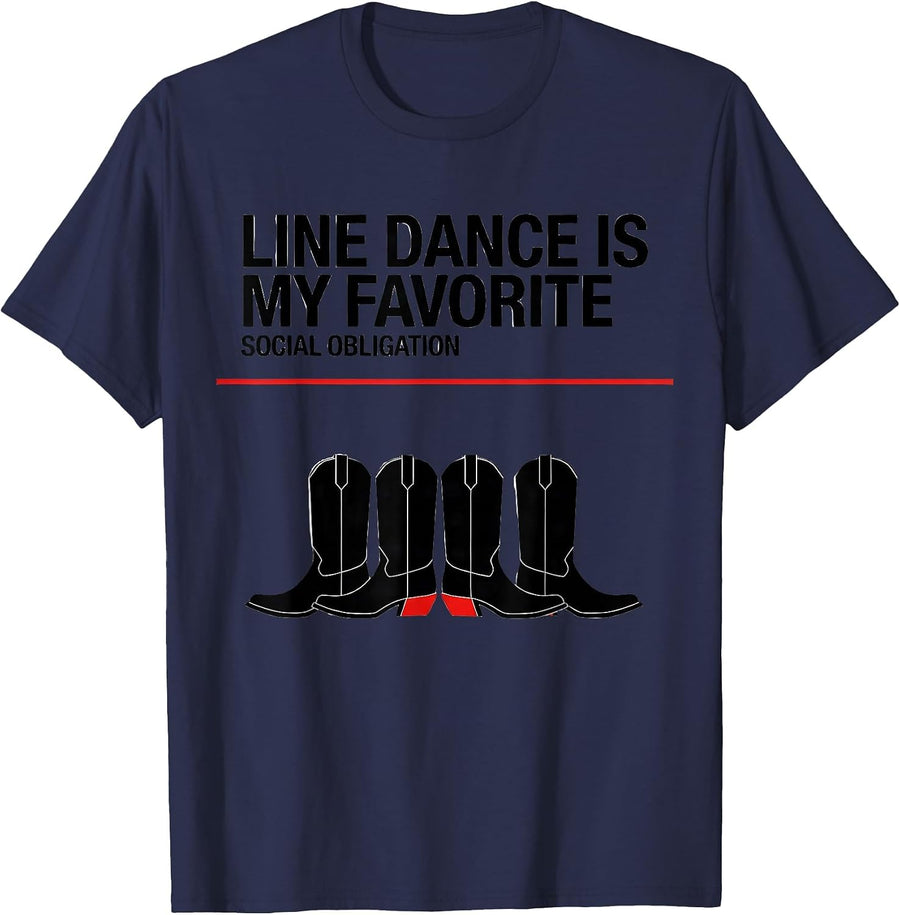 Line Dance Is My Favorite Social Obligation Funny T-Shirt - Navy Blue