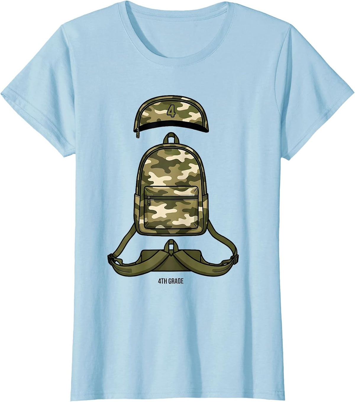 4th Grade Camo Back To School Boy Teacher Grade Level T-Shirt - Baby Blue