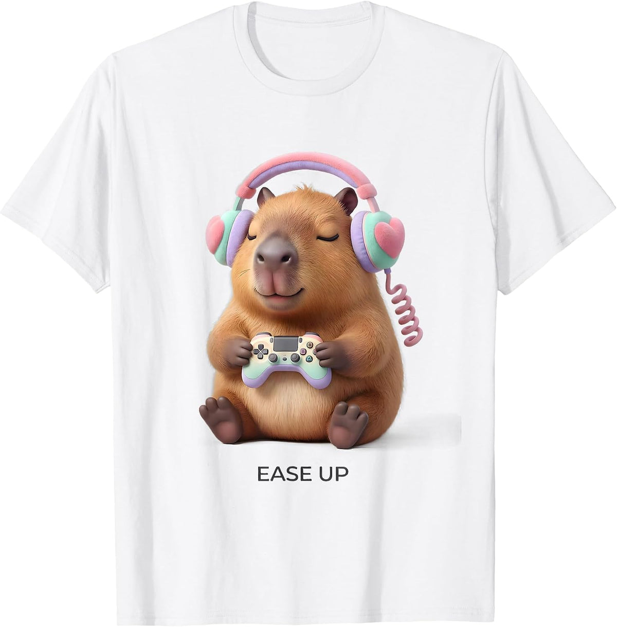 Men's Ease Up Cute Kawaii Capybara Gamer Meme Humor T-Shirt - White