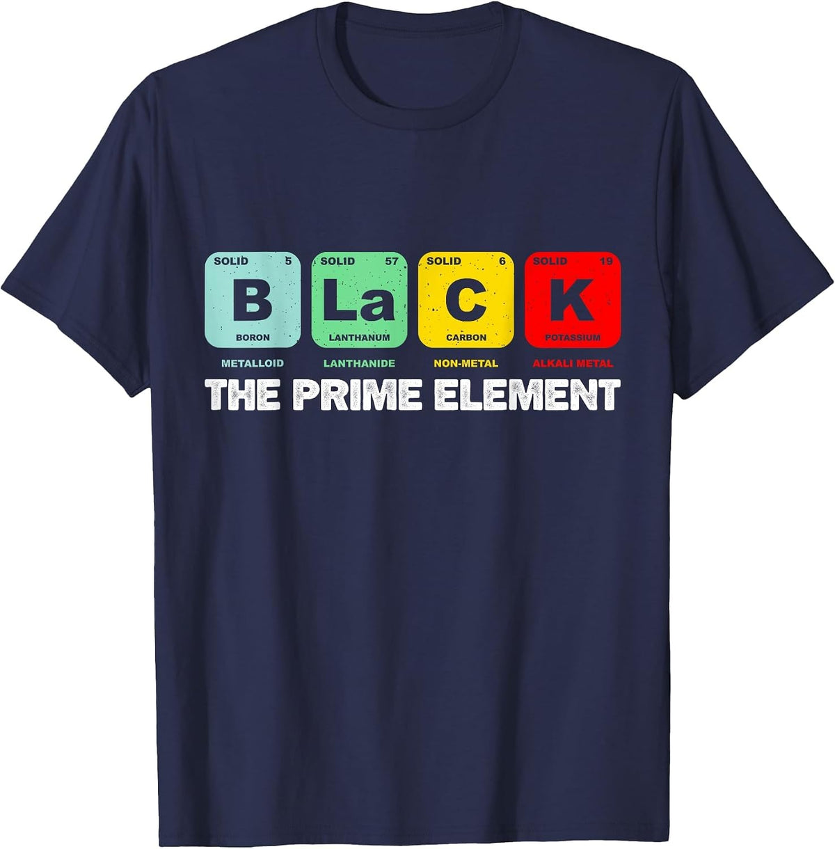 Black the Prime Element, Black History Month Periodic Table T-Shirt - Navy Blue