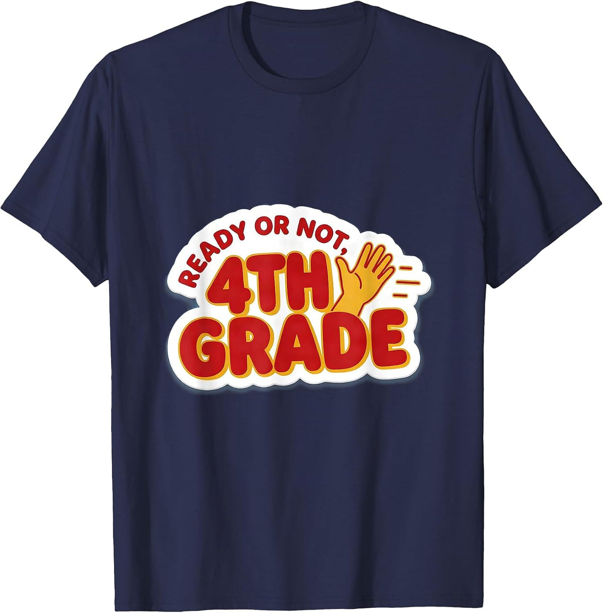 Men's Ready Or Not 4th Grade Playful Teacher Crew Back To School T-Shirt - Navy Blue
