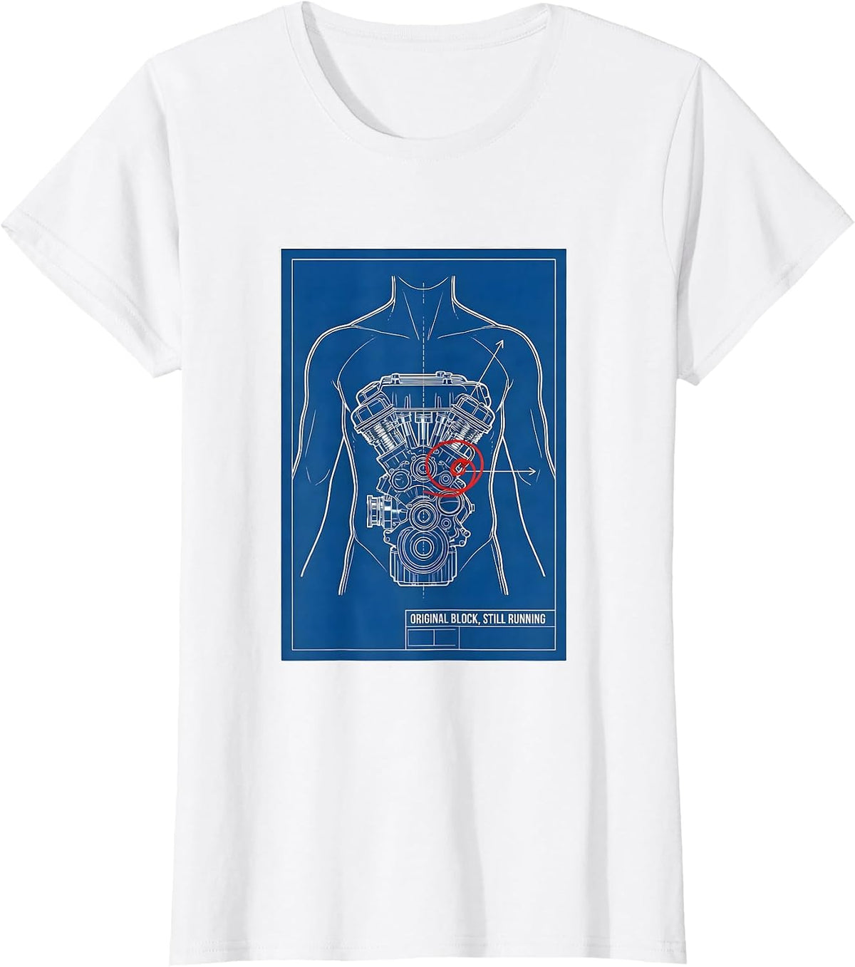 Women's Original Block Still Running Technical Blueprint Muscle Car T-Shirt - White