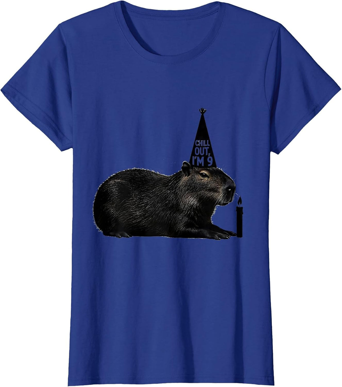 Women's Chill Out I'm 9 Funny Capybara Kids Birthday Party T-Shirt - Royal Blue