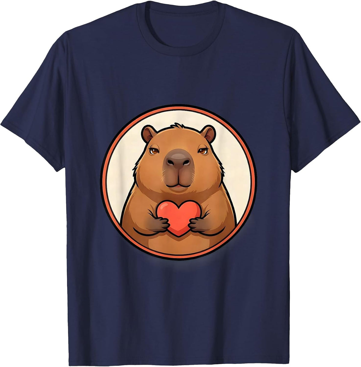 Men's Capybara Badge Cartoon Animal Meme Humor T-Shirt - Navy Blue