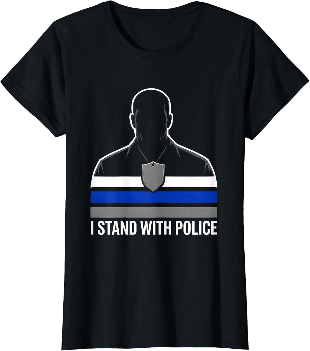 I Stand With Police Thin Blue Line Police Support K9 T-Shirt - Black