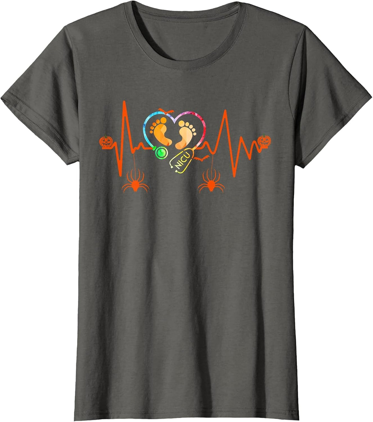 Heartbeat Halloween Nicu Nurse T-Shirt T-Shirt - Asphalt Grey