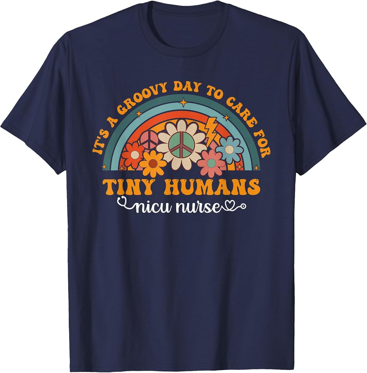 Groovy NICU Nurse Neonatal Intensive Care Unit Cute T-Shirt - Navy Blue