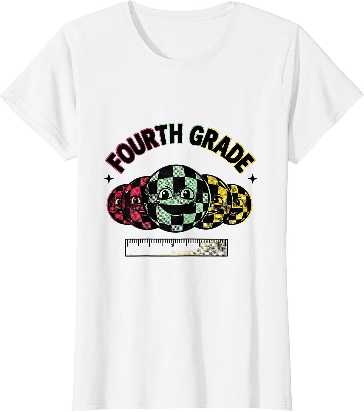 Fourth Grade Retro Checkered Girl Teacher Back To School T-Shirt - White