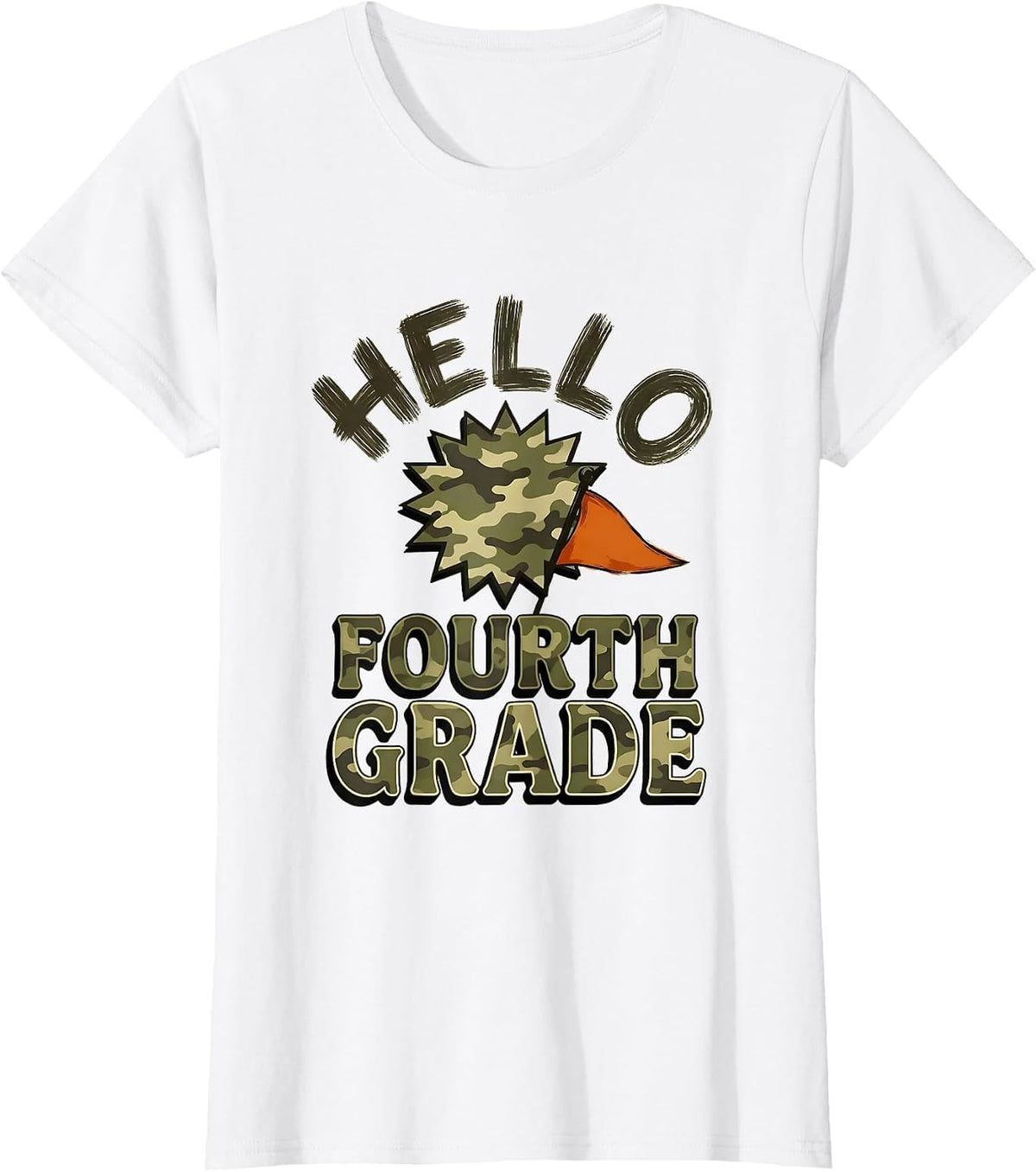 Women's Hello Fourth Grade Camo Back To School Teacher Boys T-Shirt - White