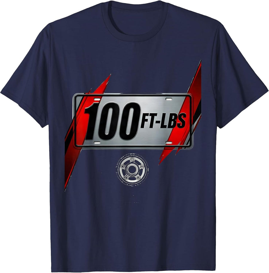 100 FT-LBS Racing Livery Graphic Car Guy Mechanic Humor T-Shirt - Navy Blue