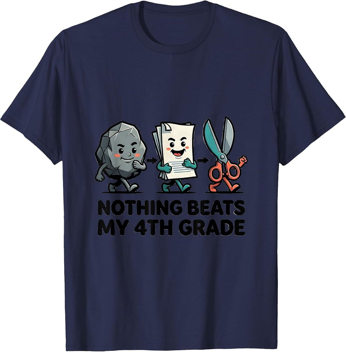 Nothing Beats My 4th Grade Funny Back To School Rock Paper T-Shirt - Navy Blue