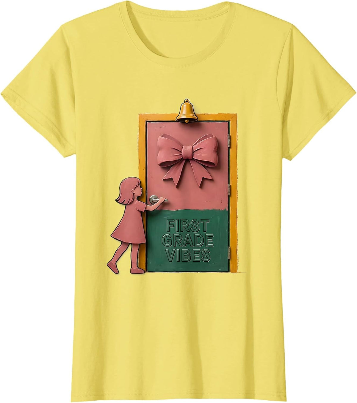 First Grade Vibes Storybook Girl Bow Back to School T-Shirt - Lemon Yellow
