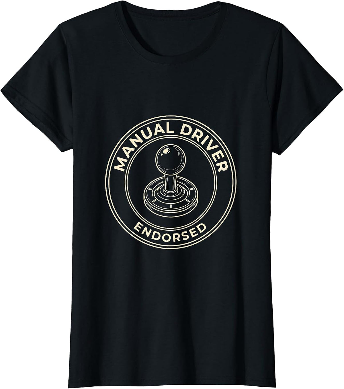 Manual Driver Endorsed Line Art Car Guy Stick Shift Humor T-Shirt - Black