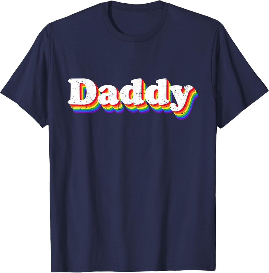 Daddy Gay Pride Month LGBTQ Fathers Day Rainbow Flag Queer T-Shirt - Navy Blue