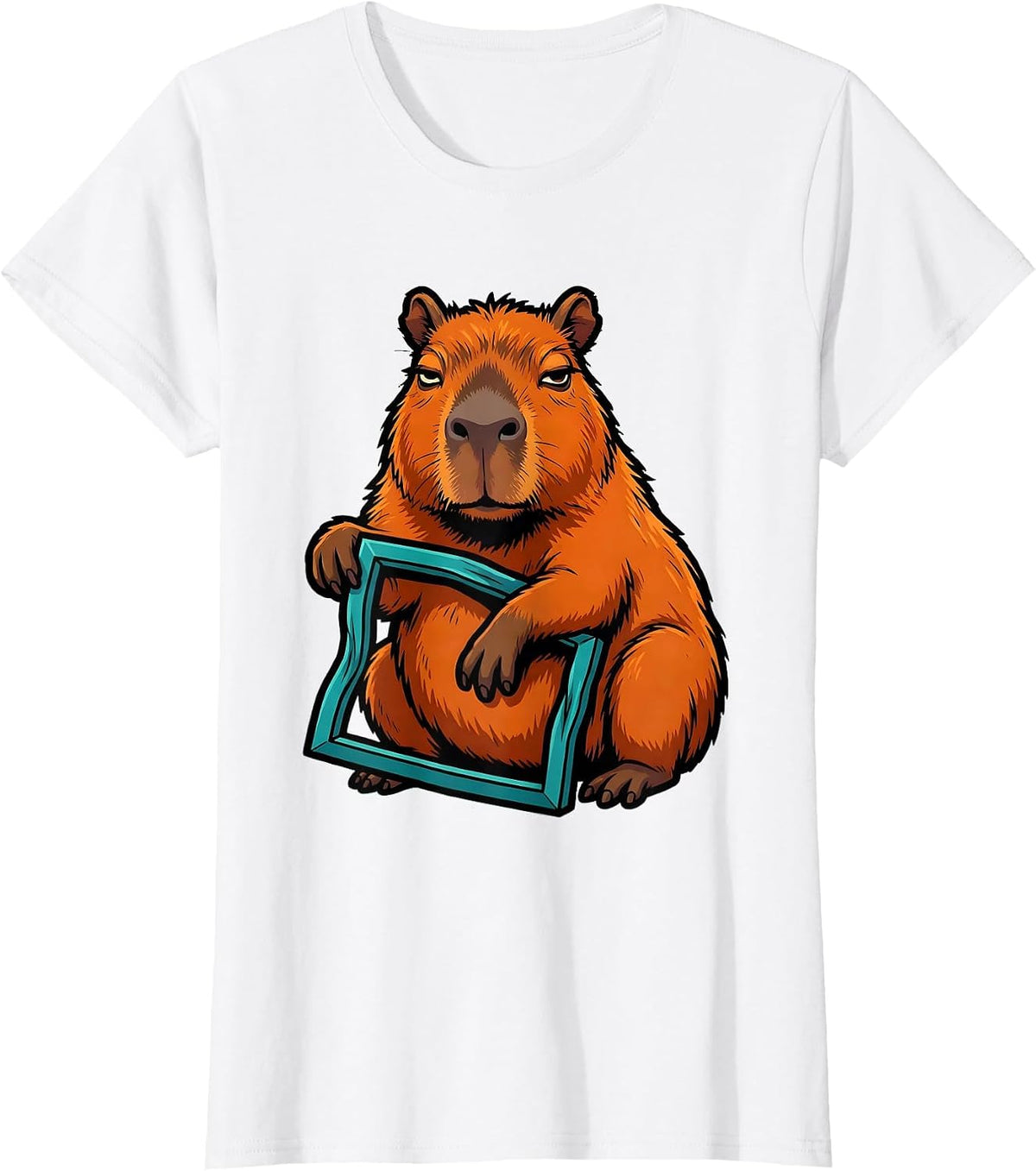 Capybara Cartoon Funny Animal Meme Humor T-Shirt - White