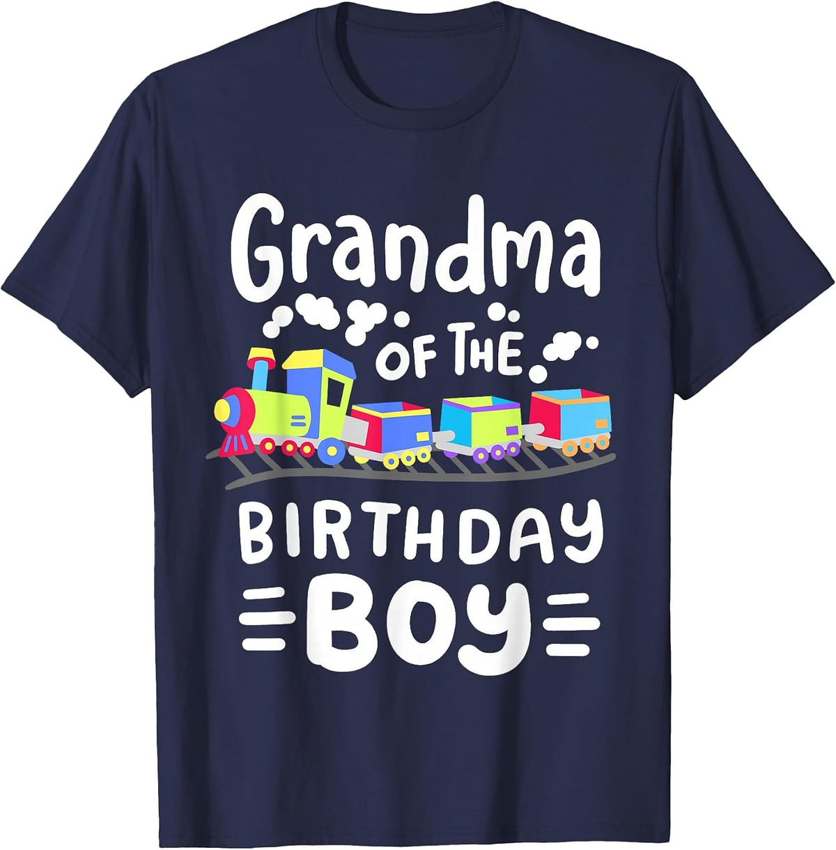 Grandma of the Birthday Boy Choo Choo Train Family Matching T-Shirt - Navy Blue