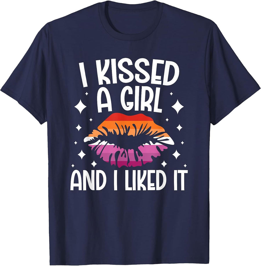I Kissed a Girl and I Liked It - LGBT Pride T-Shirt - Navy Blue