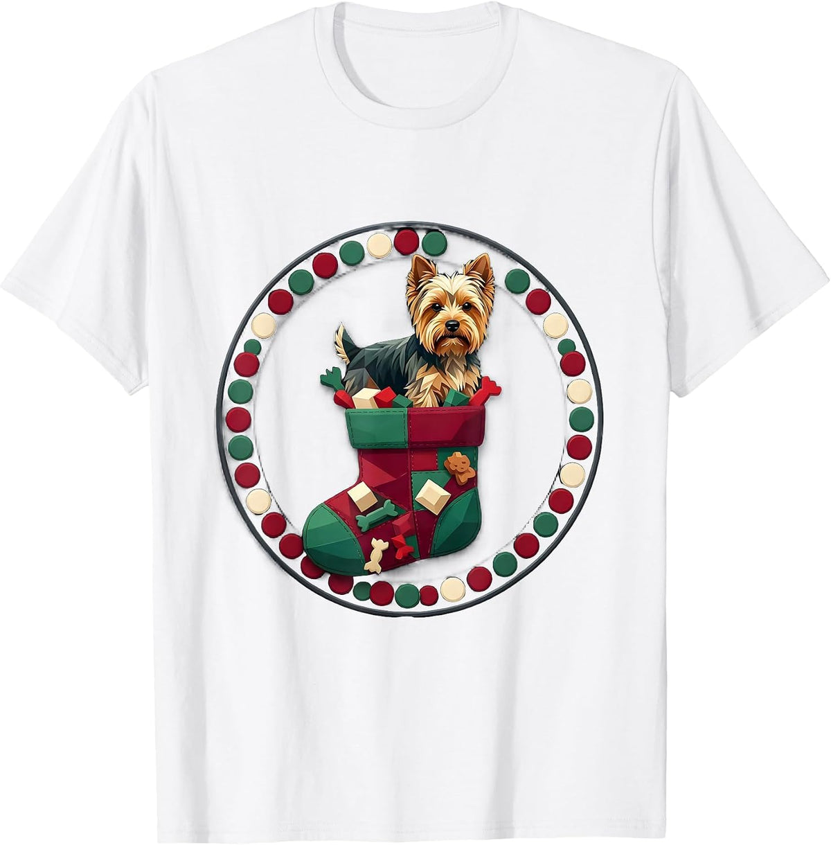 Men's Yorkshire Terrier Christmas Patchwork Dog Lover Gift T-Shirt - White
