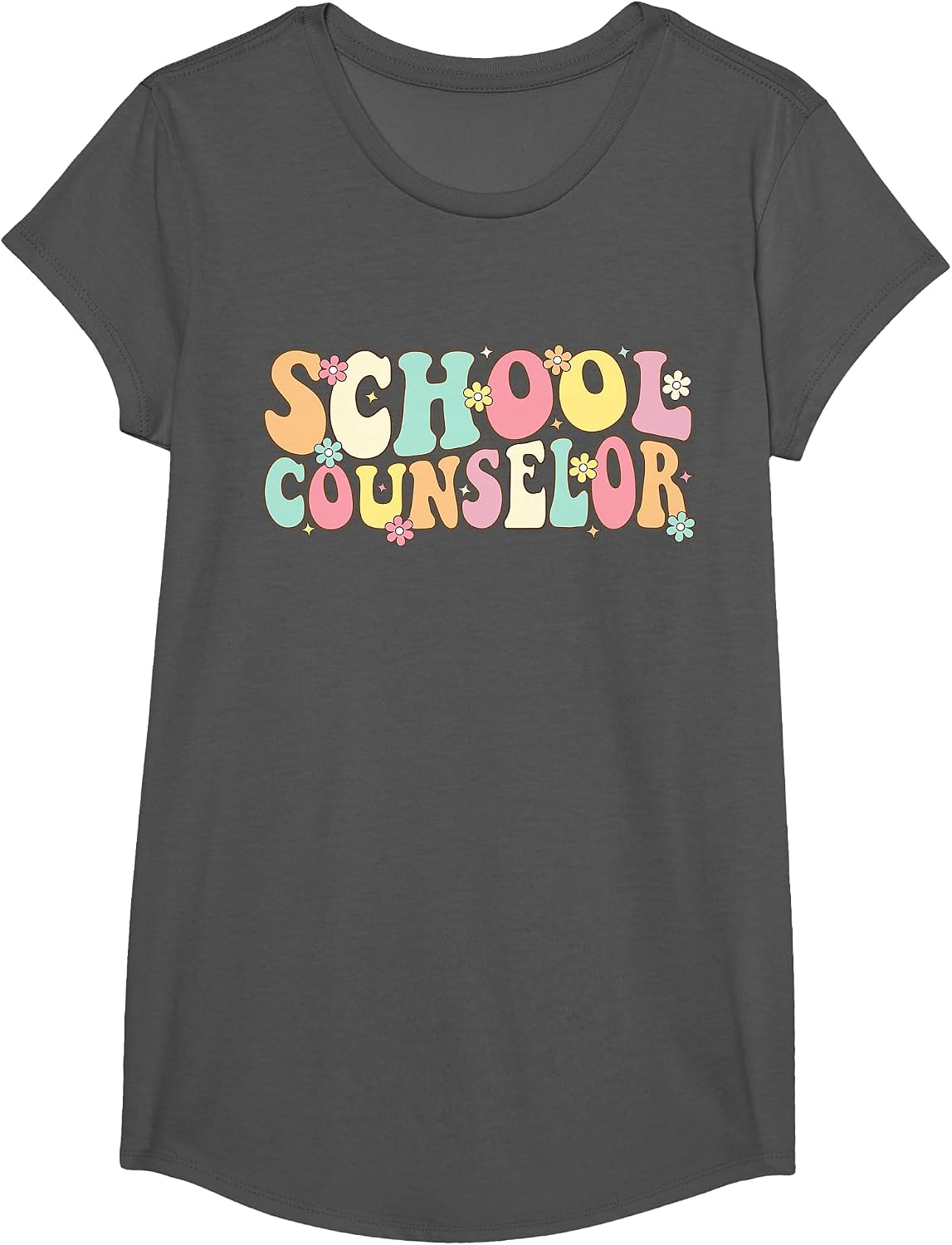 Groovy School Counselor Back to School Teacher Counseling T-Shirt - Girls Asphalt Grey