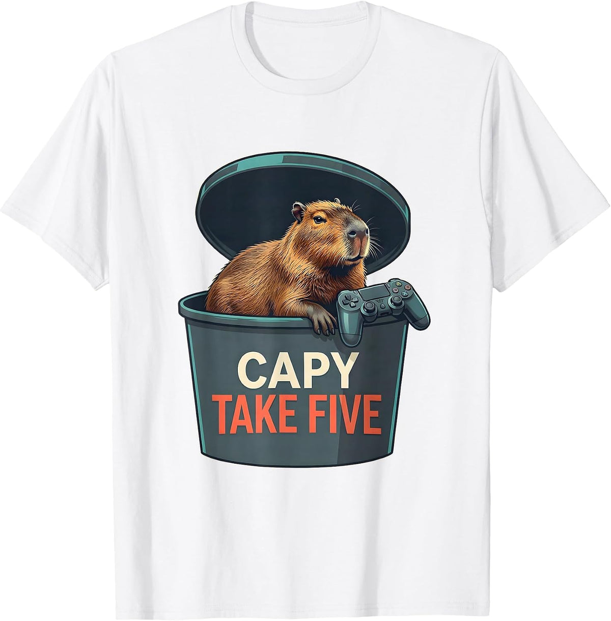 Men's Capy Take Five Funny Capybara Gamer Gaming Video Games T-Shirt - White