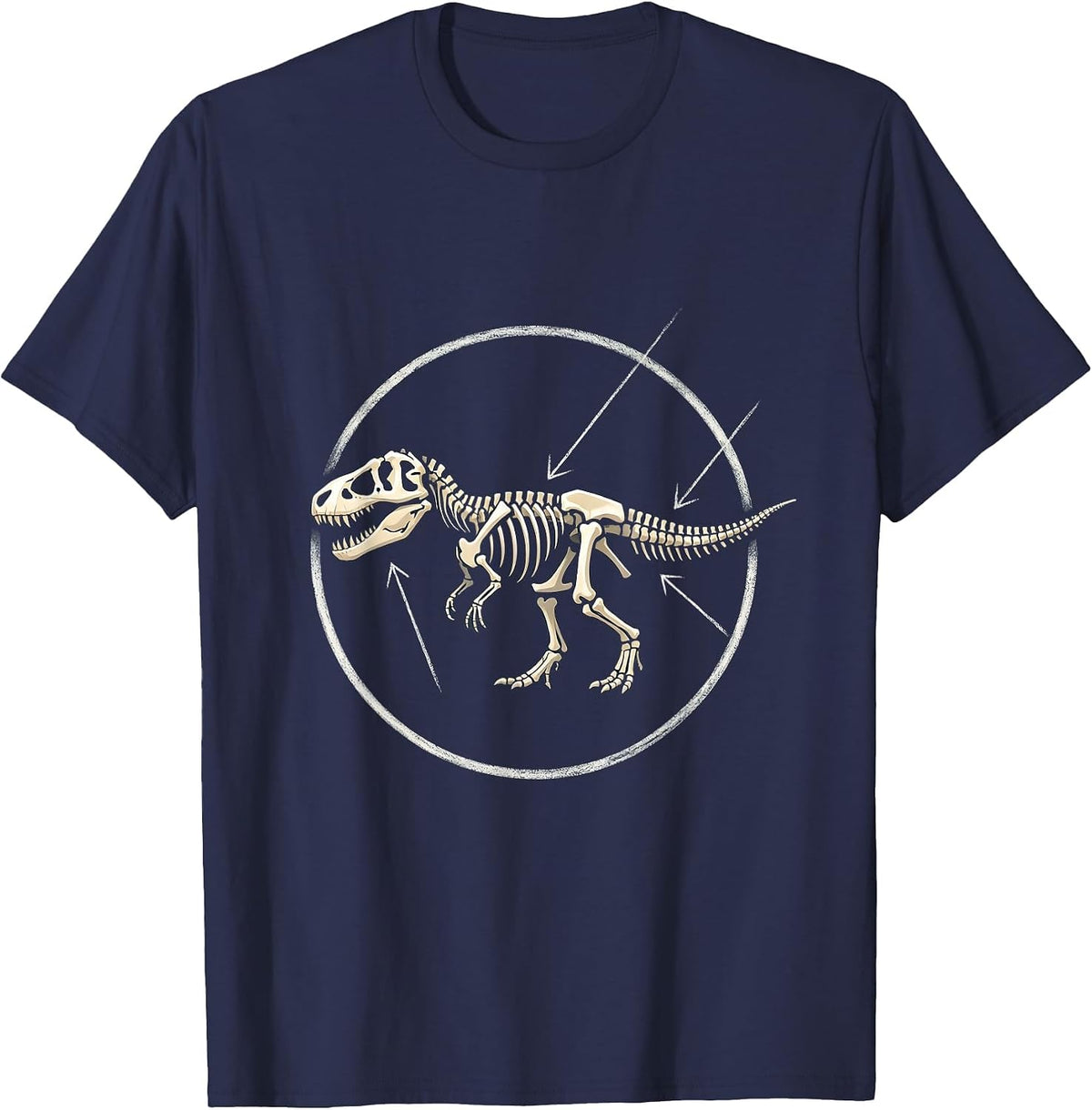 Dinosaur Skeleton Scientific Diagram Illustration T-Shirt - Navy Blue