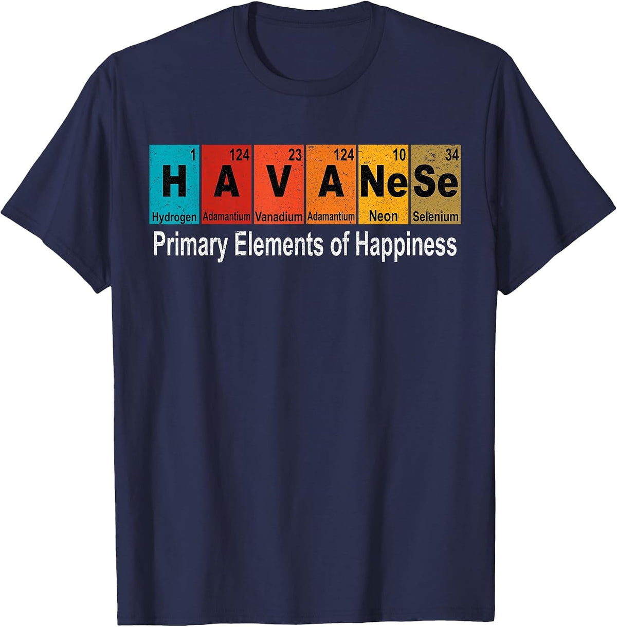 Vintage Havanese Dog Science Funny Periodic Table Pet Lover T-Shirt - Navy Blue