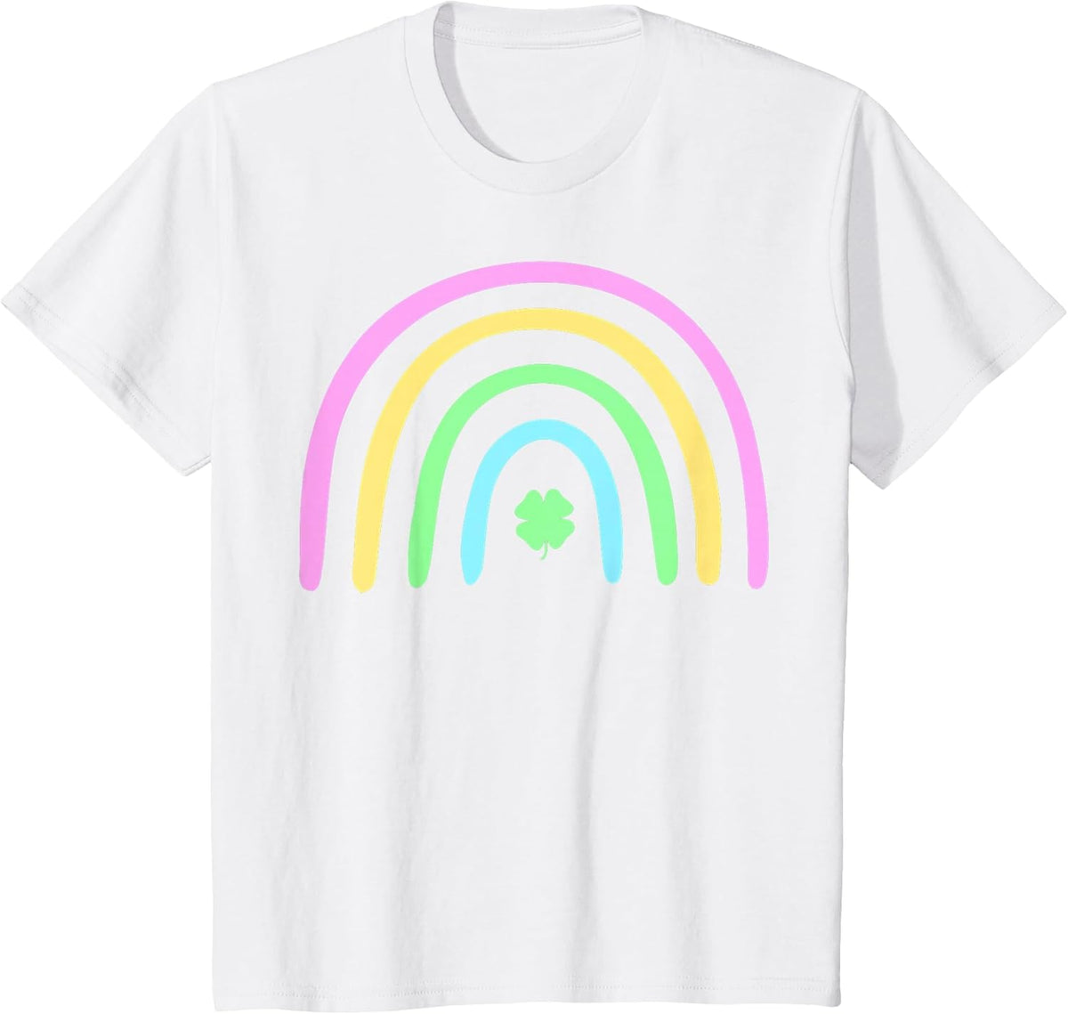 Green Four Leaf Clover Rainbow St Patrick's Day T-Shirt - White
