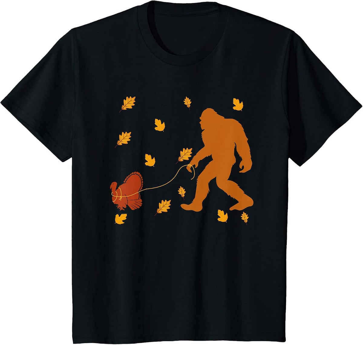Bigfoot Sasquatch Turkey Autumn Fall Thanksgiving Day T-Shirt - Black