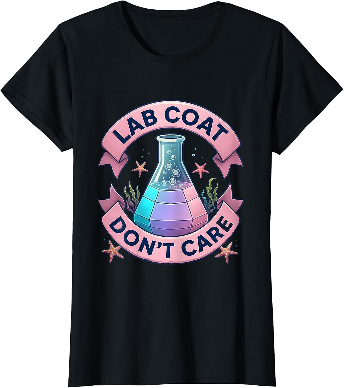 Women's Lab Coat Don't Care Funny Science Teacher Design T-Shirt - Black