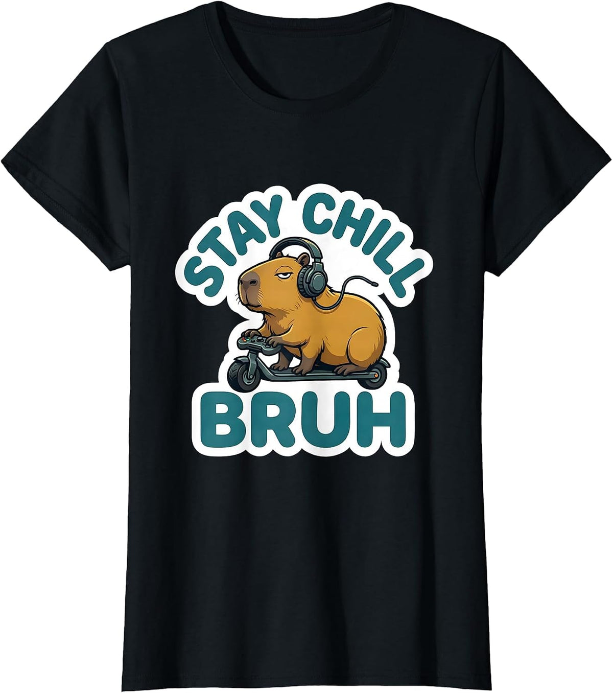 Stay Chill Bruh Funny Capybara Gamer Meme Humor T-Shirt - Black