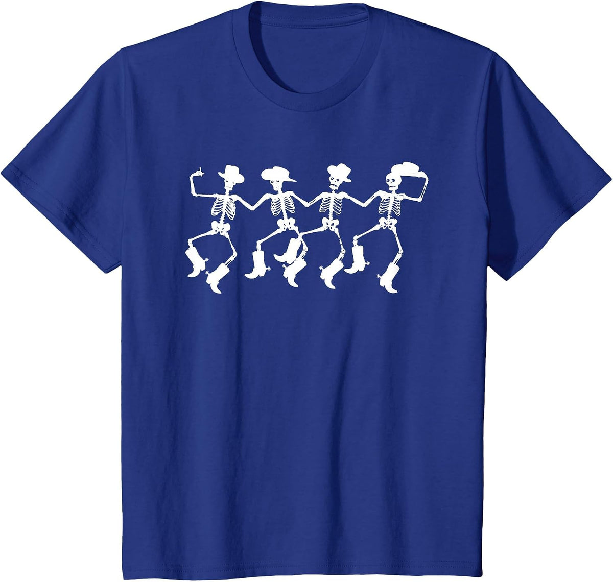 Dancing Skeletons Spooky Halloween Cowboys Line Dance T-Shirt - Royal Blue