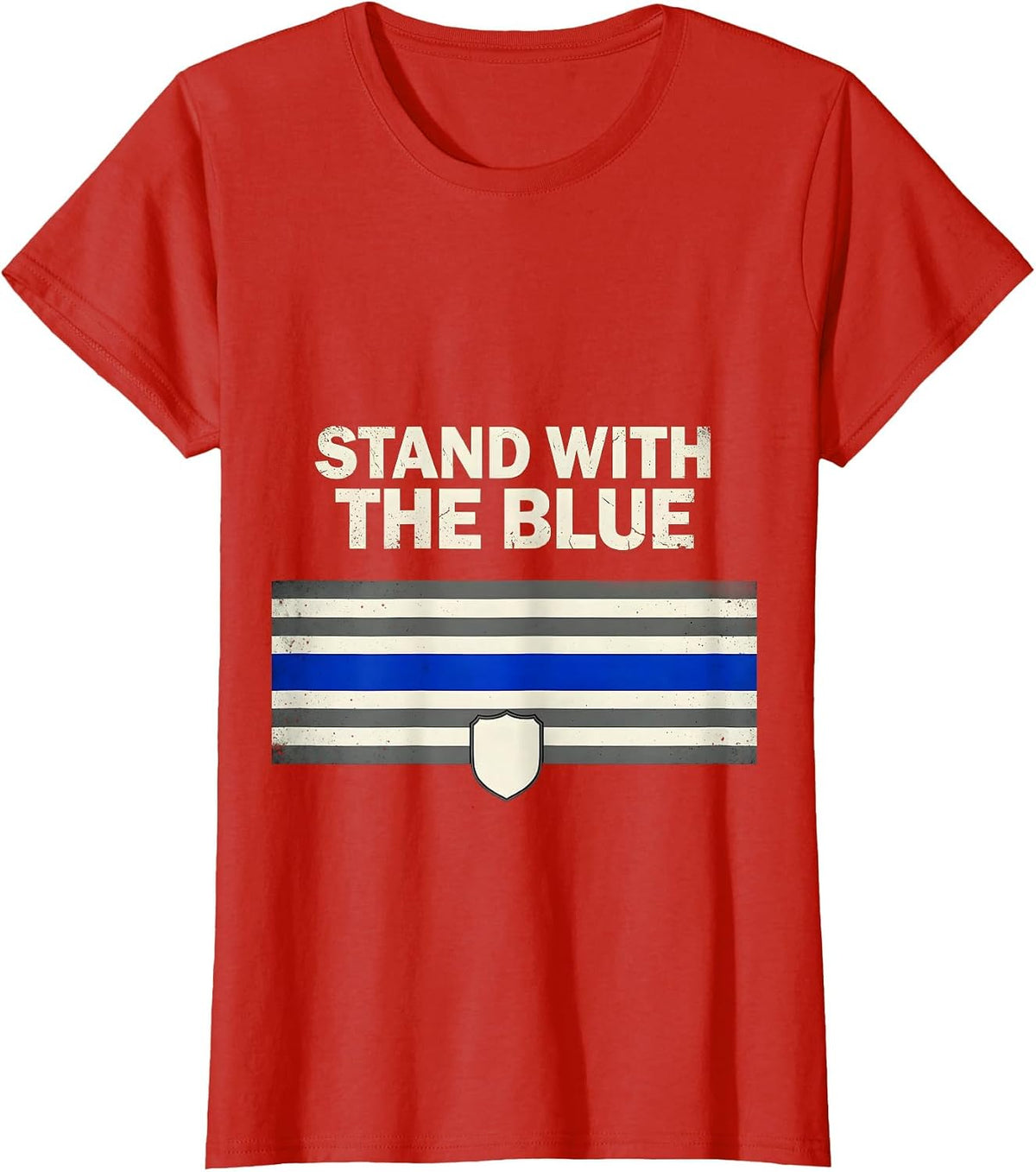 Women's Stand With The Blue Patriotic Thin Blue Line Police Support T-Shirt - Red