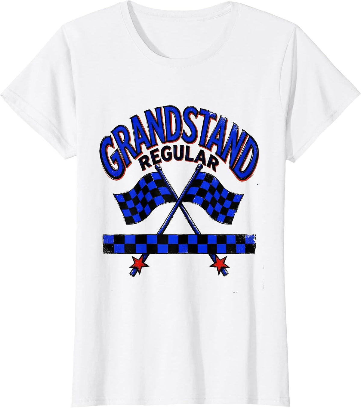 Grandstand Regular Patriotic Checkered Flag Drag Racing Fan T-Shirt - White