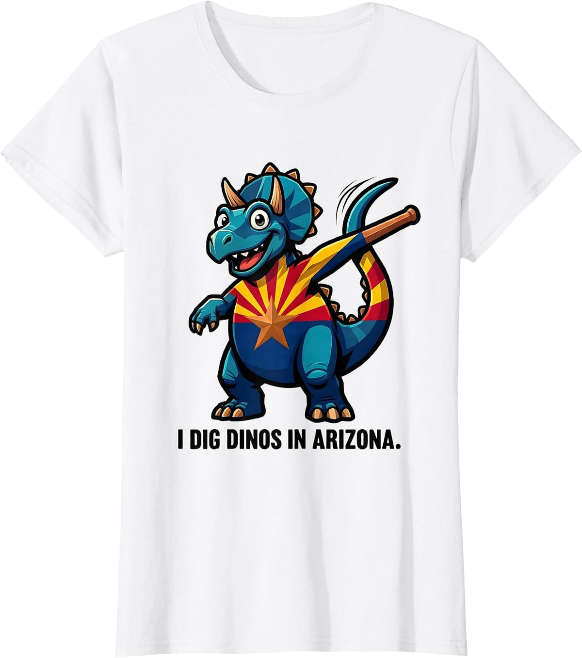 Women's I Dig Dinos In Arizona Cartoon Arizona Flag Dinosaur Lover T-Shirt - White