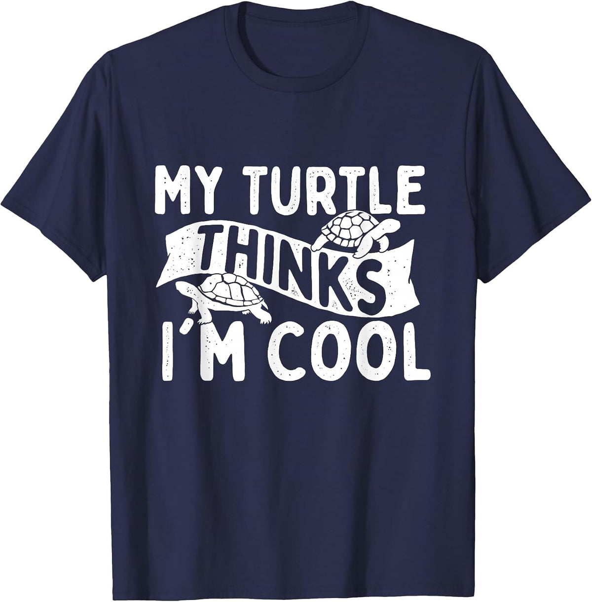 My Turtle Thinks I'm Cool - Wildlife Cute Tortoise Beach T-Shirt - Navy Blue