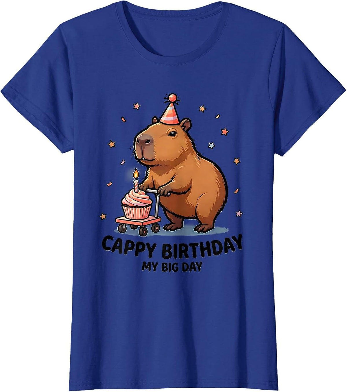 Women's Cappy Birthday My Big Day Cartoon Capybara Birthday Girl T-Shirt - Royal Blue