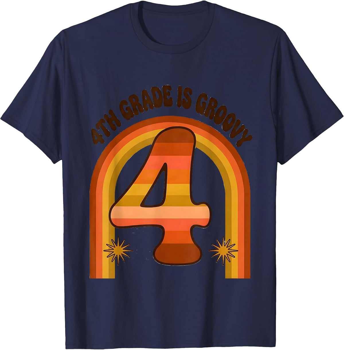 Men's 4th Grade Is Groovy Retro 70s Back to School Team T-Shirt - Navy Blue