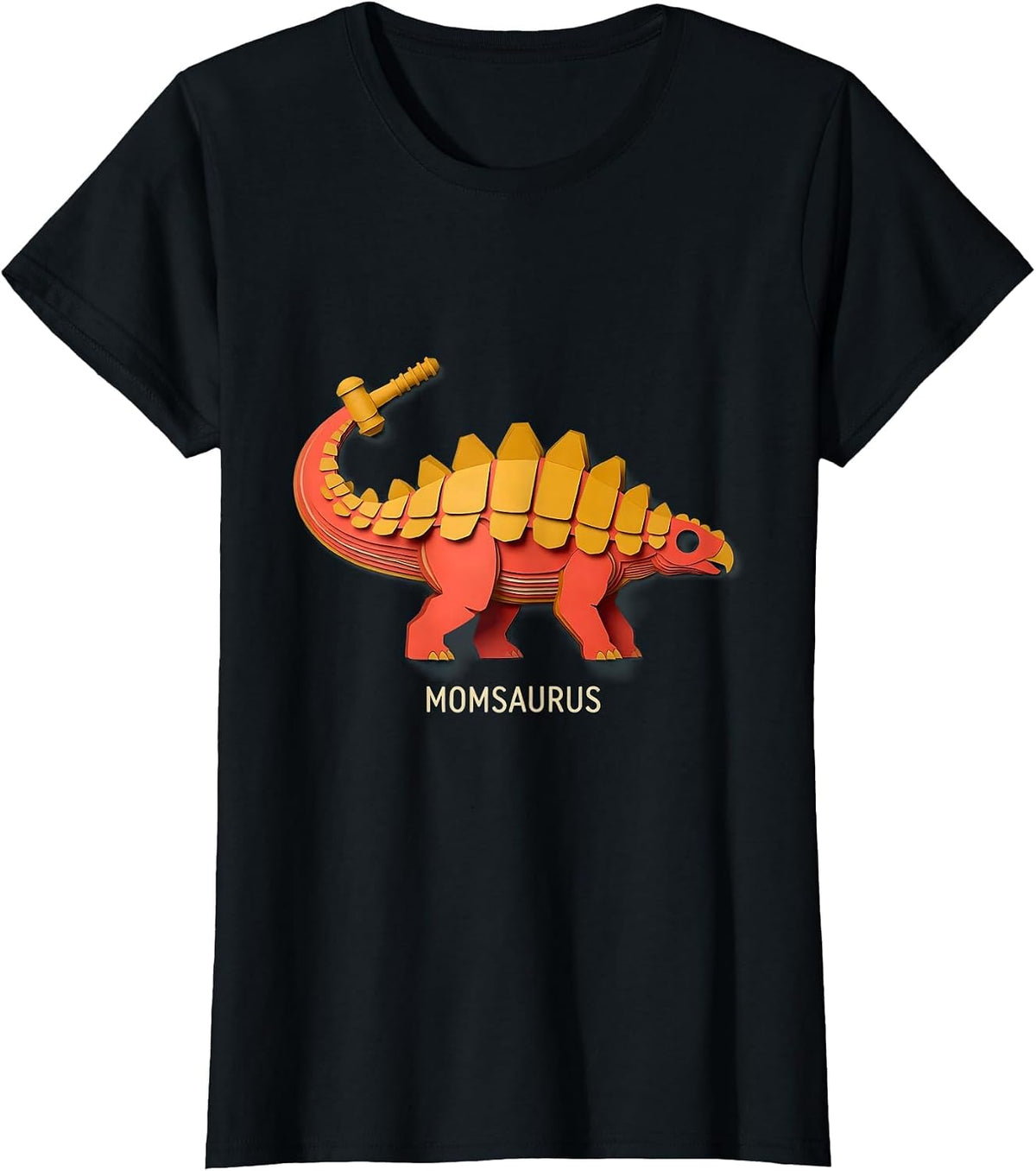 Women's Momsaurus Funny Family Role Dinosaur Lover Paper Cutout T-Shirt - Black