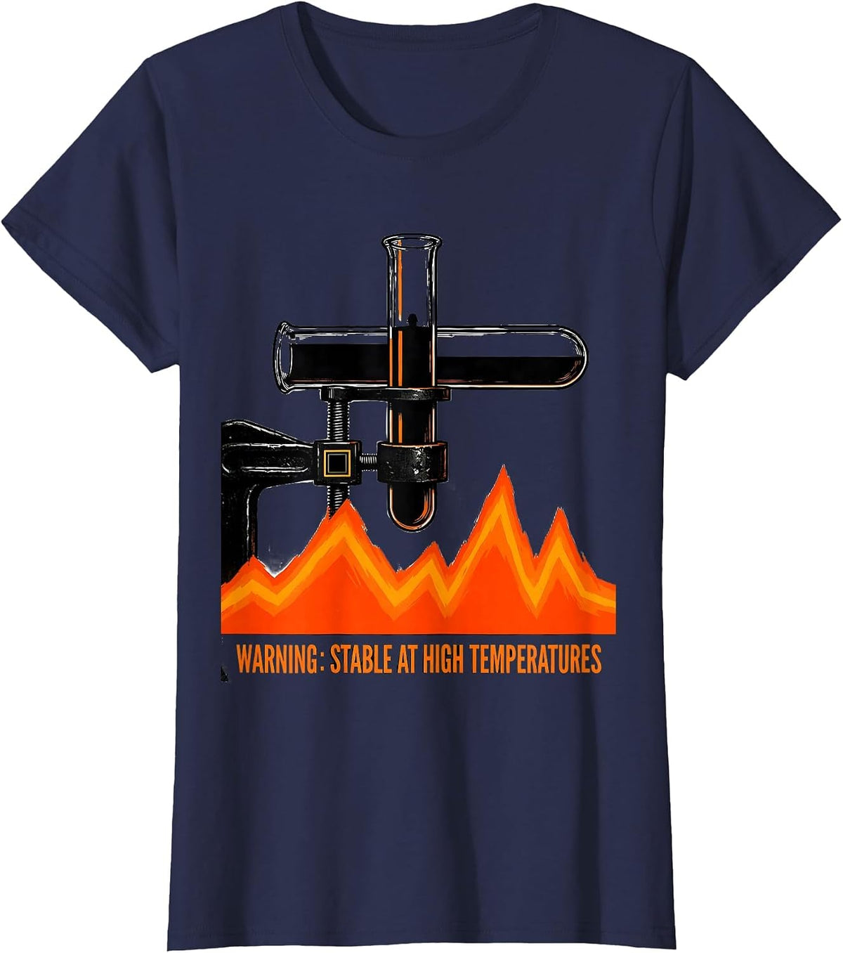 Women's Warning: Stable At High Temperatures Funny Science Teacher T-Shirt - Navy Blue