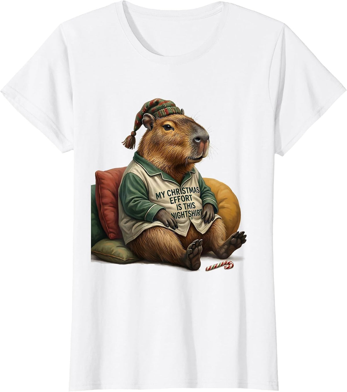 Women's My Christmas Effort Is This Nightshirt Funny Capybara Family T-Shirt - White