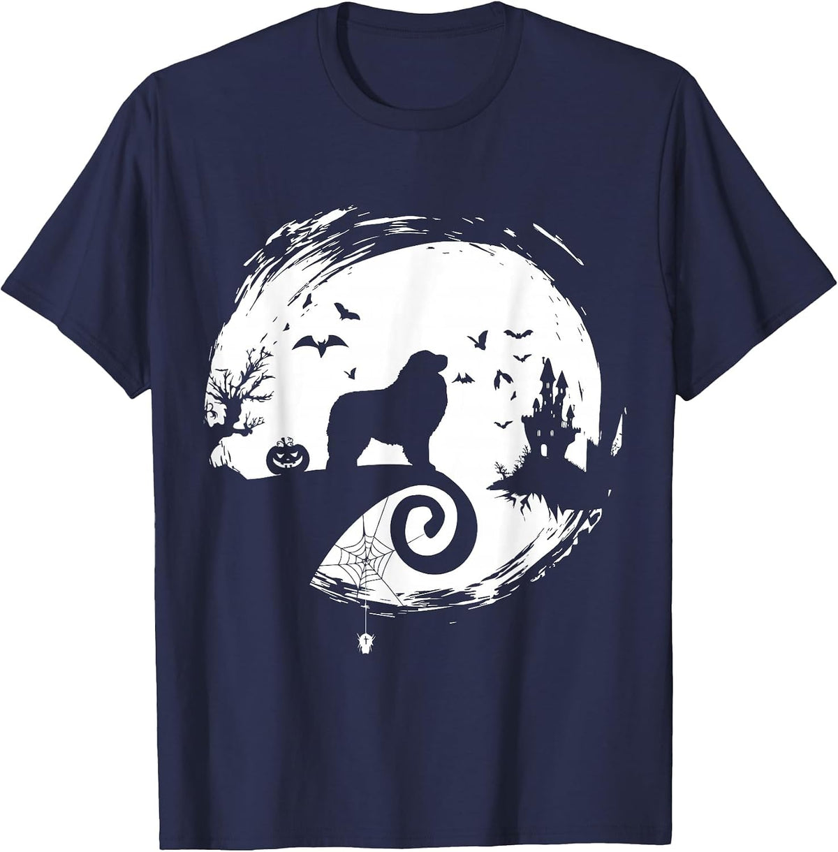 Great Pyrenees Halloween Costume Moon Silhouette Horror T-Shirt - Navy Blue
