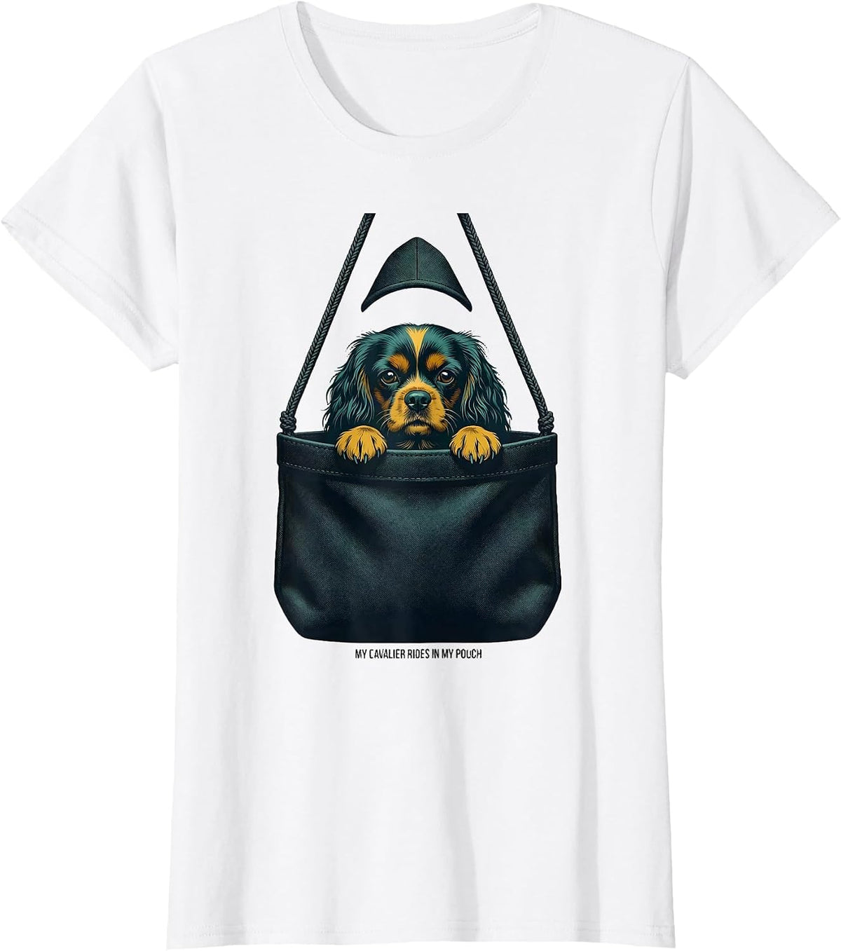 My Cavalier Rides In My Pouch Midcentury Modern Dog Lover T-Shirt - White