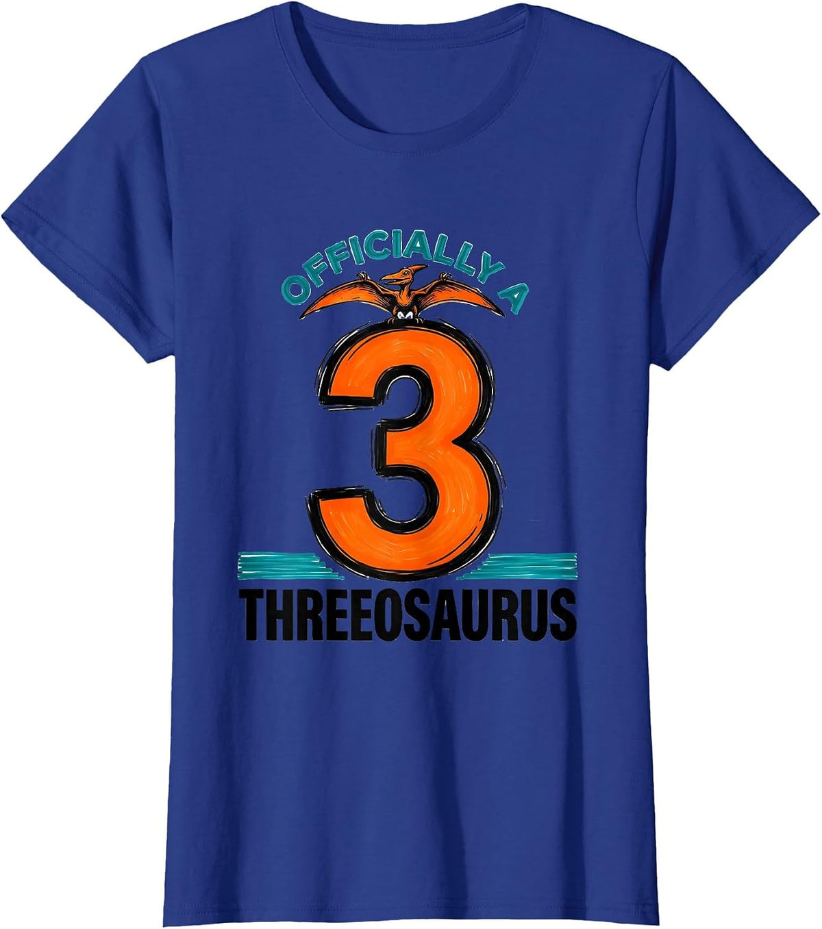 Women's Officially A Threeosaurus Funny Dinosaur Kids Back To School T-Shirt - Royal Blue