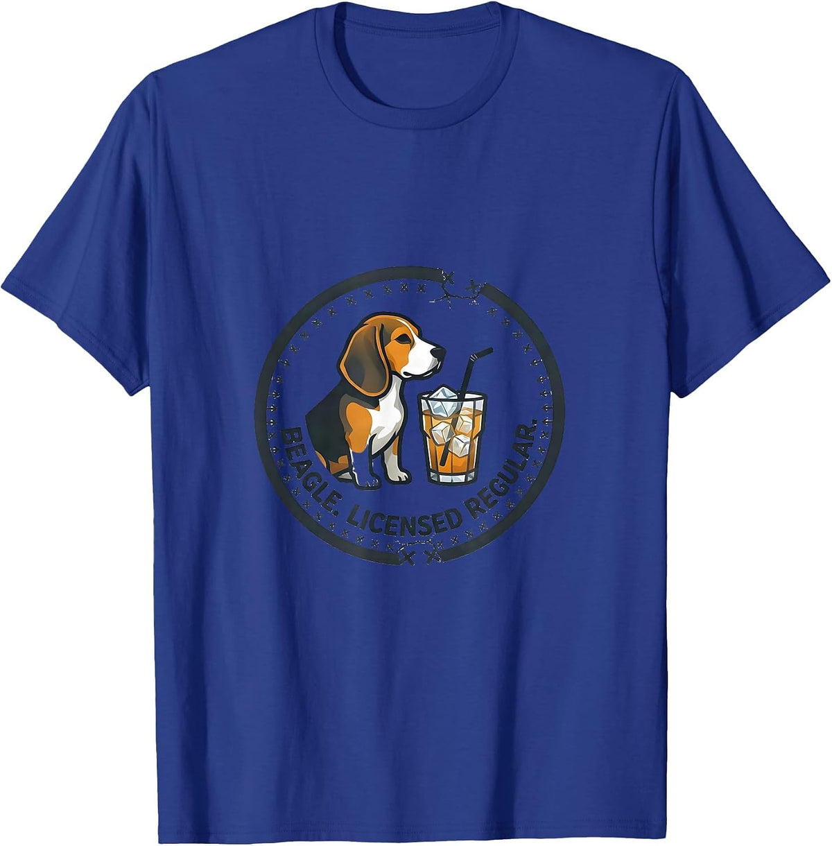 Men's Beagle Licensed Regular Minimalist Dog Breed Iced Coffee T-Shirt - Royal Blue