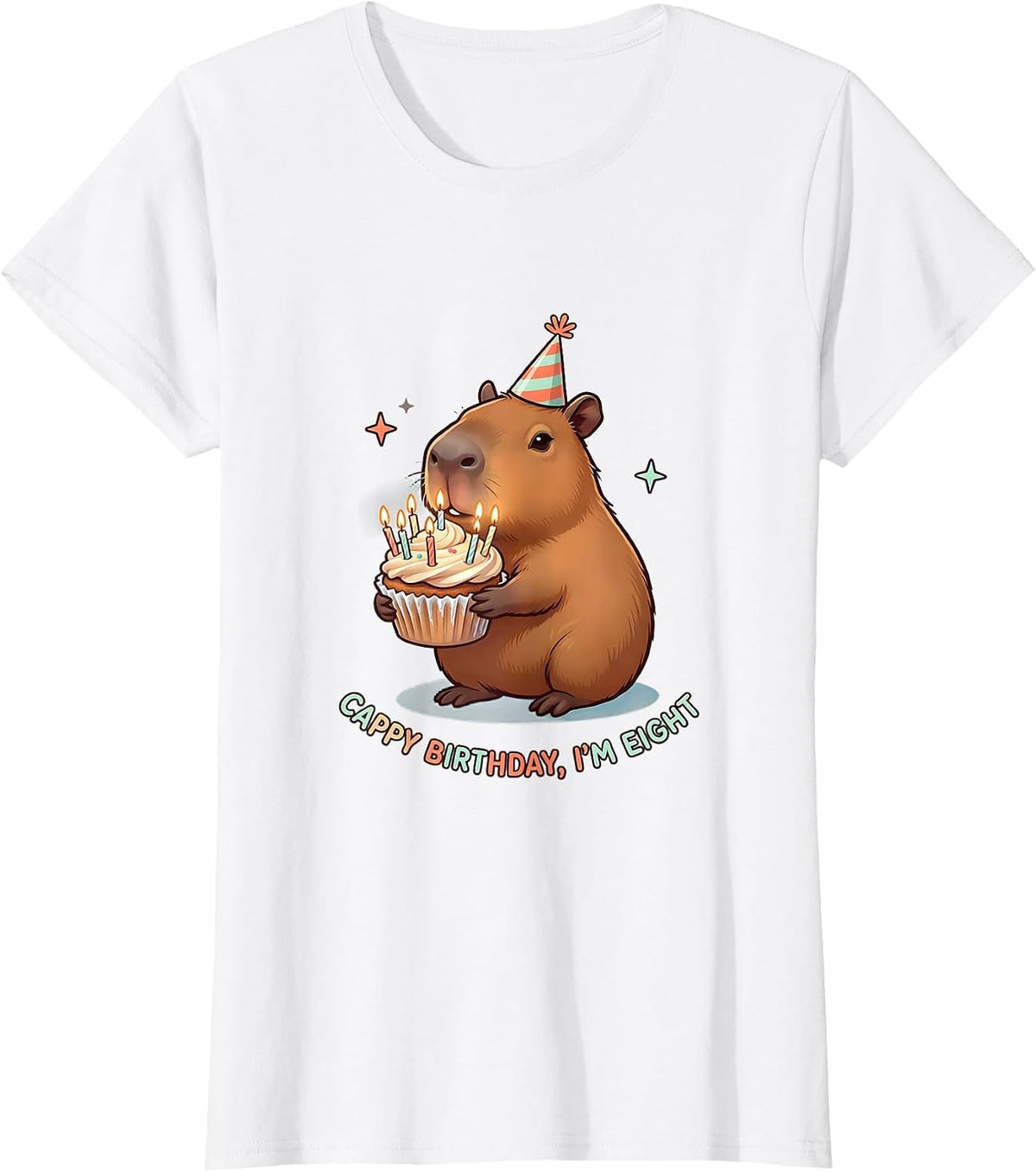 Women's Cappy Birthday, I'm Eight Kawaii Capybara 8th Birthday T-Shirt - White