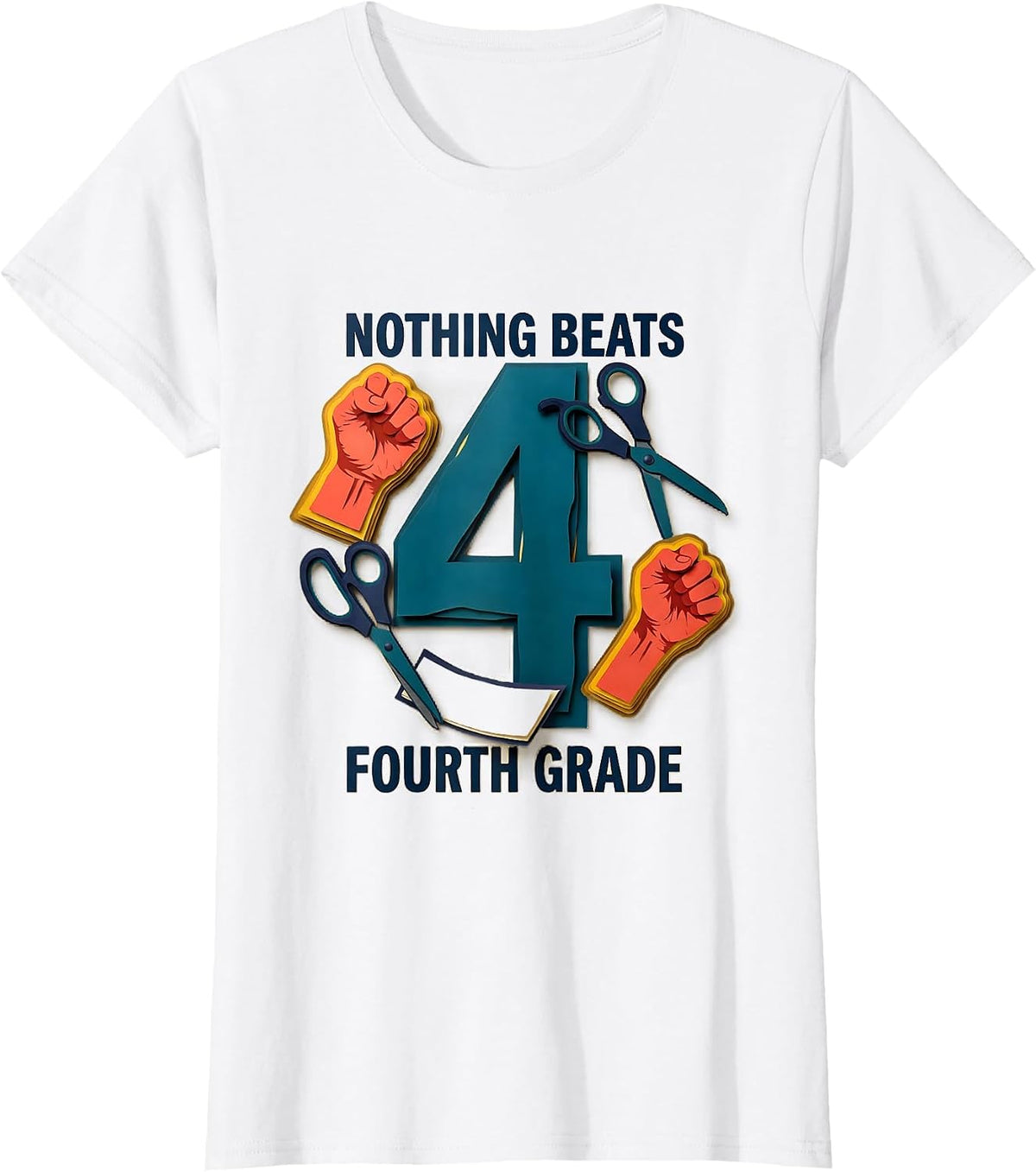 Nothing Beats Fourth Grade Back to School Rock Paper T-Shirt - White