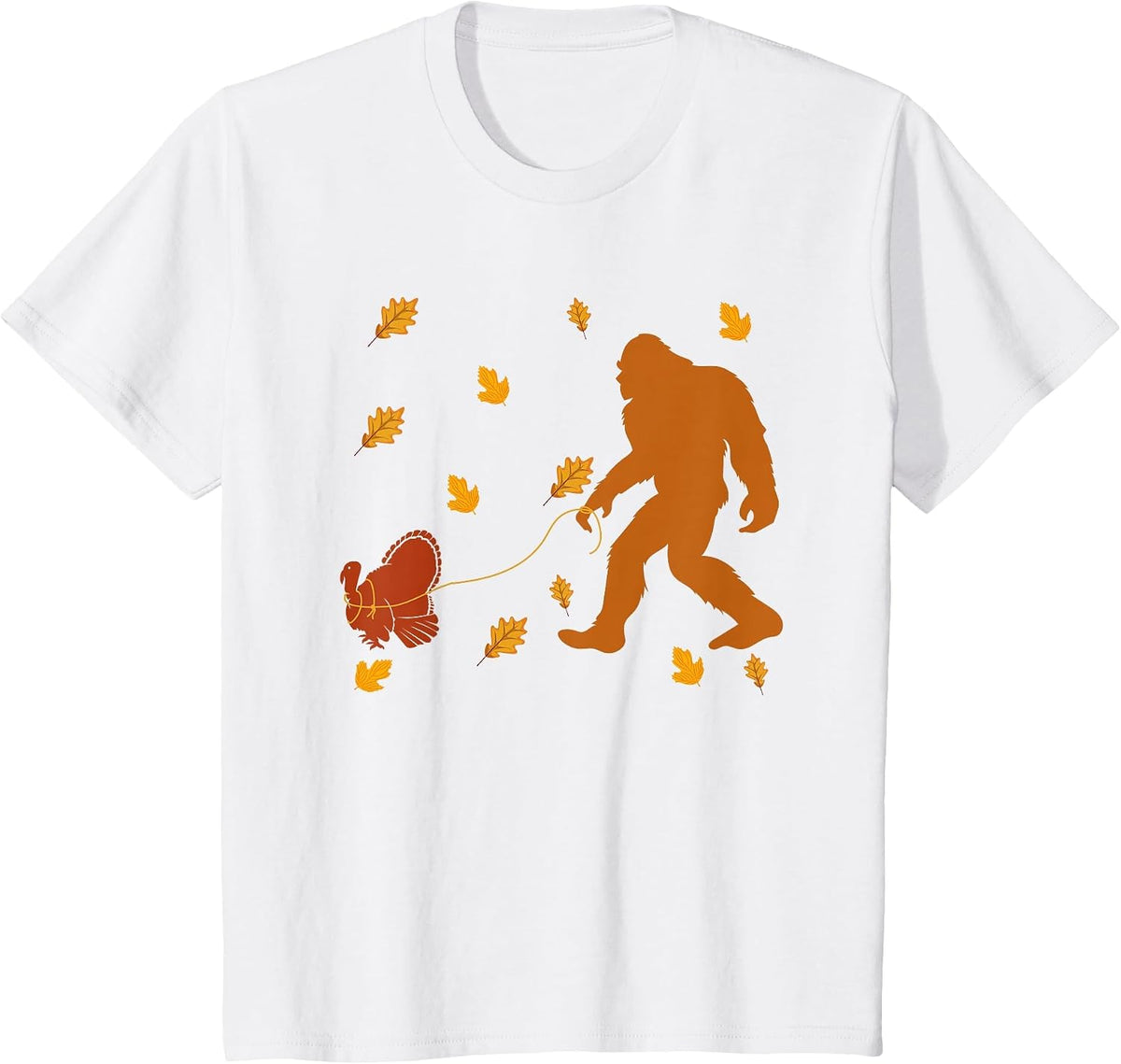 Bigfoot Sasquatch Turkey Autumn Fall Thanksgiving Day T-Shirt - White