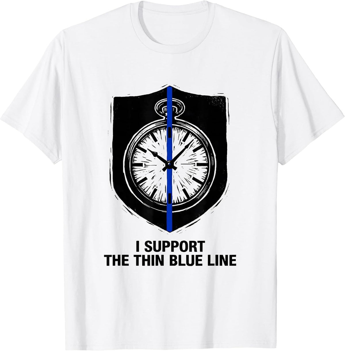 Men's I Support The Thin Blue Line Linocut Police Officer T-Shirt - White