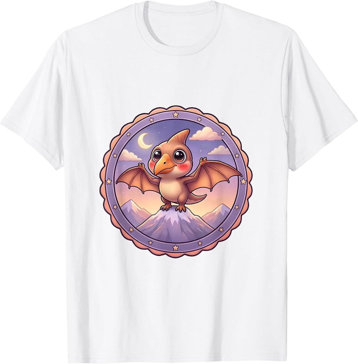 Men's Pterodactyl Mountain Peak Dusk Dinosaur Design T-Shirt - White