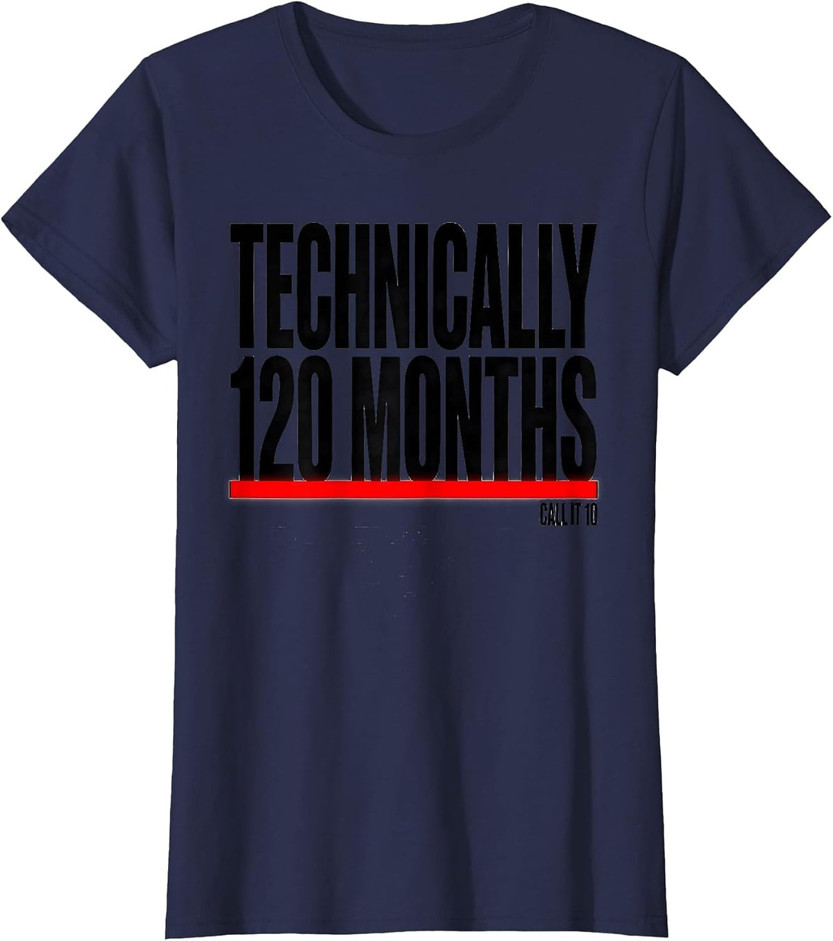 Women's Technically 120 Months Call It 10 Vintage Retro Birthday T-Shirt - Navy Blue